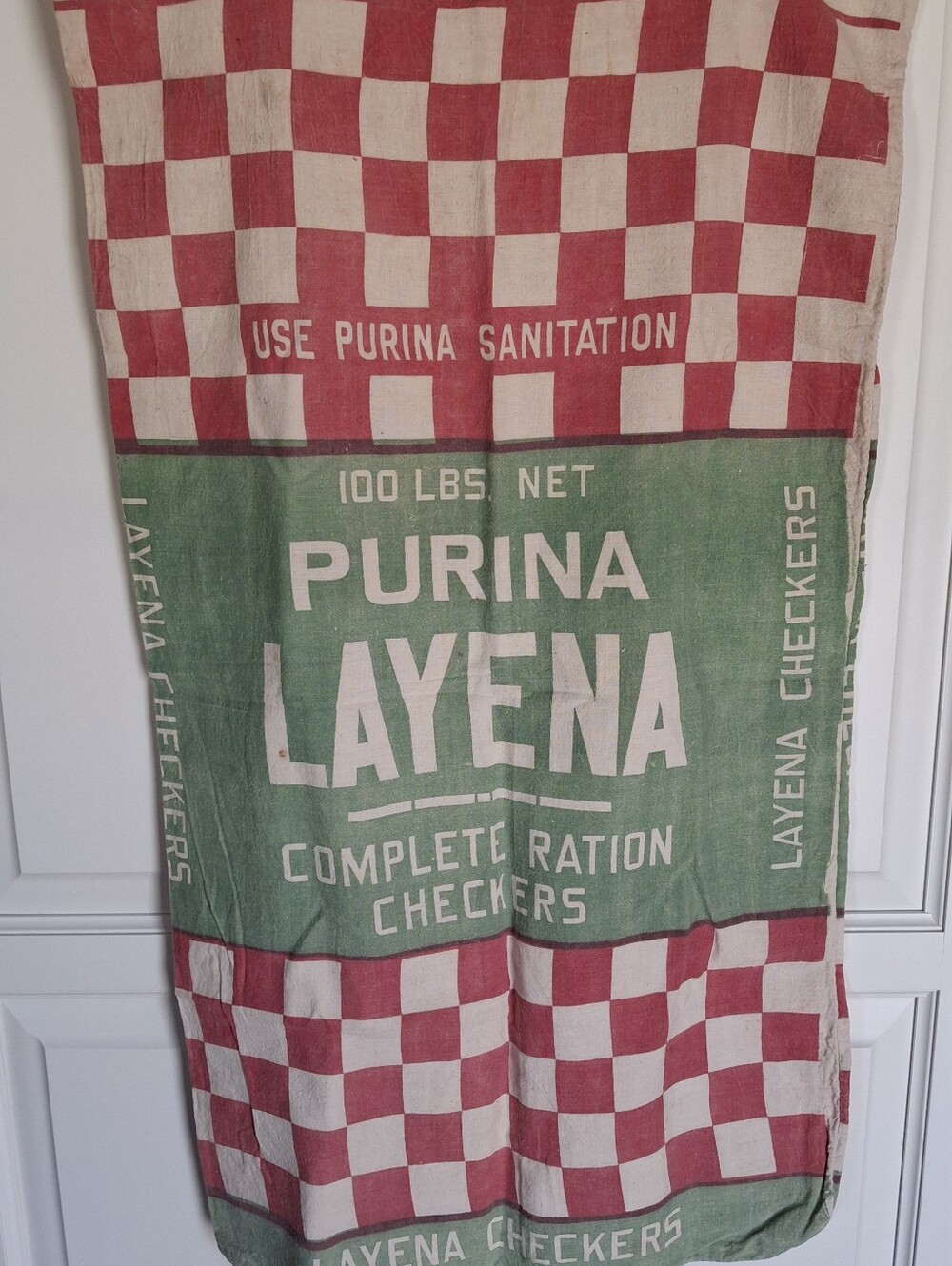 Vintage Purina Layena Green and Red Checkers Feed Sack -